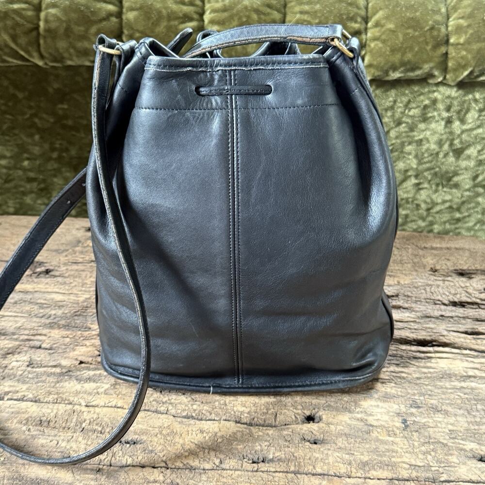 Vintage Coach 4015 Drawstring Sac Black Leather Shoulder Crossbody Bag USA Made - Picture 2 of 9
